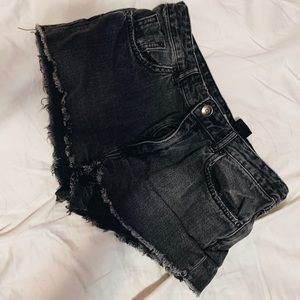 Distressed denim shorts
